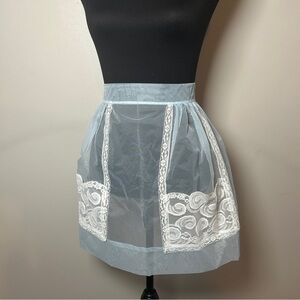 Vintage Sheer Blue Organza Apron Skirt | Sweetheart Lace Apron | 1950s–60s